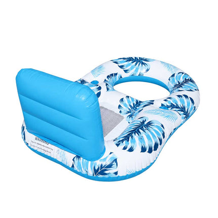 Opblaasbaar Luchtbed met Zonnescherm – Waterstoel 2-in-1 – Opblaasbare Zwemstoel met Rugleuning – Bekerhouder – Blauw – Tot 100 kg