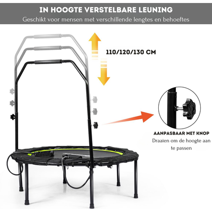 Trendmix Opvouwbare Fitness Trampoline Met Weerstandsbanden - Mini Trampoline - Verstelbaar Zwart/Groen Ø102 cm