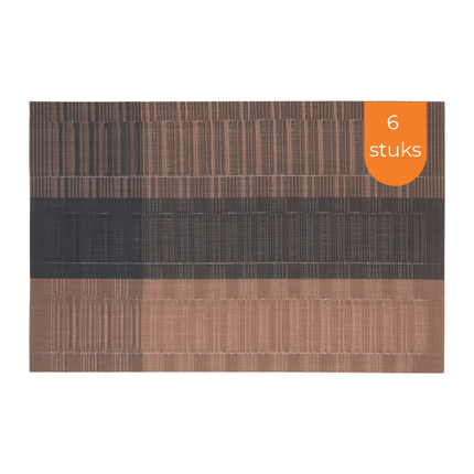 Placemats Set 6 Stuks 30x45 cm – Afwasbare Kunststof Placemats – Hittebestendige Tafelmatten – Bruin Zwart