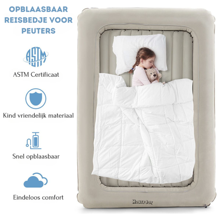 Honeyjoy 2-in-1 Opblaasbaar Peuterreisbed & Speelplek – Luchtbed met Ballenbakfunctie – Grijs – 165x118x20 cm – Incl. Pomp