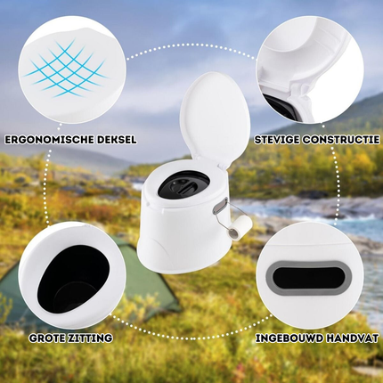 Trendmix Draagbaar Camping Toilet 5L – Lichtgewicht Chemisch Toilet met Binnenemmer – Toiletpapierhouder – Wit/Grijs