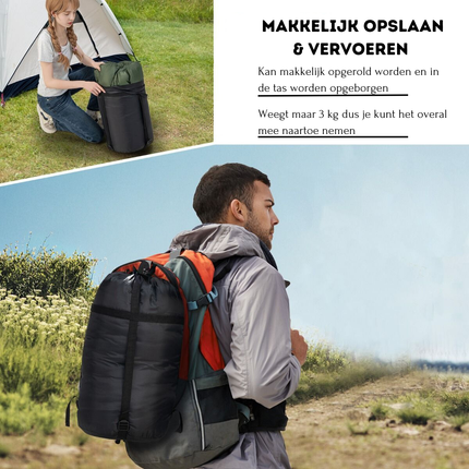 Trendmix Dubbele Slaapzak 2-in-1 – Waterdicht – Inclusief 2 Kussens & Draagtas – 220x150 cm – Groen / Grijs – Voor Kamperen & Outdoor