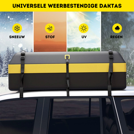 Trendmix Waterdichte Opvouwbare Autodaktas 595 L Zwart/Geel - Dakkoffer - Dakbagagetas - Autodaktas Bagagedrager