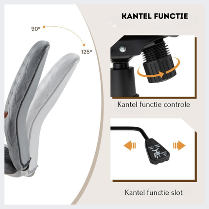 Trendmix Fluwelen Bureaustoel Grijs – Ergonomisch Verstelbaar – Kantelbare Rugleuning – 150 kg Draagvermogen – Retro Design met Koperen Wielen