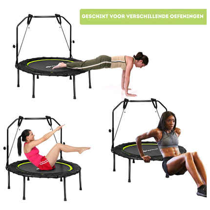 Trendmix Opvouwbare Fitness Trampoline Met Weerstandsbanden - Mini Trampoline - Verstelbaar Zwart/Groen Ø102 cm