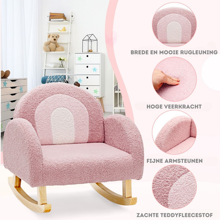 Trendmix Kinderschommelstoel Teddy Roze – Ergonomisch – Voor Kind 3-5 Jaar – Houten Schommelstoel – 50,8 × 49,5 × 50,8 cm