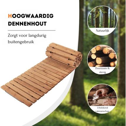 Trendmix Houten Oprolbaar Tuinpad 245×43 cm – Weerbestendig Antislip Buitenpad – Flexibel Looppad voor Tuin, Balkon, Binnenplaats, Camping of Strand – Rollend Tuinpad Zonder Montage