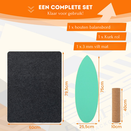 Trendmix Balance Board Houten Balans Trainer Trickboard - Incl. Kurkrol En Viltmat - Maximale Draaggewicht 227kg - Balansbord Met 8 Geperste Houtlagen