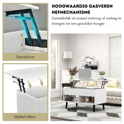 Trendmix Multifunctionele Salontafel Uitklapbaar Wit - Lift-Top Koffietafel - Verstelbare Woonkamer Tafel 80 x 40 x 44,5 cm