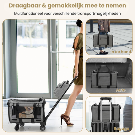 2de kansje Trendmix Transporttrolley Hond & Kat – Inklapbare Draagtas en Hondenbuggy op Wieltjes – Telescoopgreep – Grijs