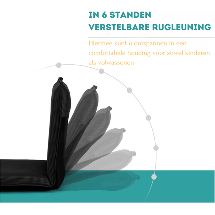Trendmix Vloerstoel met 6-Traps Verstelbare Rugleuning – Meditatiestoel met Dikke Vulling – Zwart – Inklapbaar en Lichtgewicht
