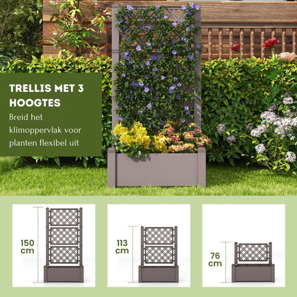 Trendmix Plantenbak met Traliewerk – 76×45×150 cm – Antraciet/Bruin – Zelfbewaterend Verhoogd Bed voor Klimplanten