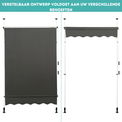 Trendmix Uitschuifbare Klemluifel 150×120 cm – Donkergrijs – Zonnescherm Zonder Boren – UV-bestendig – In Hoogte Verstelbaar tot 300 cm