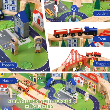 Trendmix 2-in-1 Houten Montessori Treinset En Speeltafel Met Lade 78 x 63 x 33 Cm - 100 Delige Speelset - STEM Speelgoed