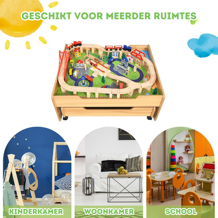 Trendmix 2-in-1 Houten Montessori Treinset En Speeltafel Met Lade 78 x 63 x 33 Cm - 100 Delige Speelset - STEM Speelgoed