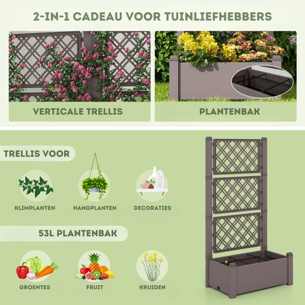Trendmix Plantenbak met Traliewerk – 76×45×150 cm – Antraciet/Bruin – Zelfbewaterend Verhoogd Bed voor Klimplanten