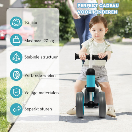 Trendmix Loopfiets Met 4 Wielen Blauw - Balance Bike - Kinderloopfiets - Balansfiets - 1 tot 2 Jaar