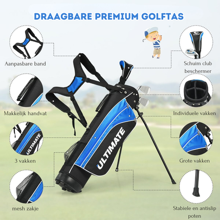 Trendmix Junior 5-Delige Golfclub Set Inclusief tas en Golfclubs – Junior Golfclubs - Golf Set Voor Kinderen In De Leeftijd Van 8-10 Blauw