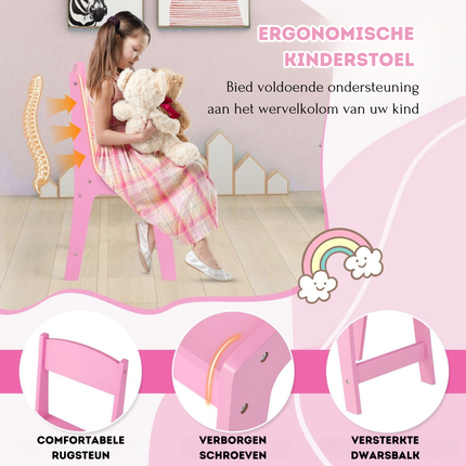 Trendmix 2 in 1 Kaptafel kind met Stoel En 3 Spiegels 104 x 40 x 117 cm Roze - Set voor Kinderen - Make-Up Tafel - Opmaaktafel