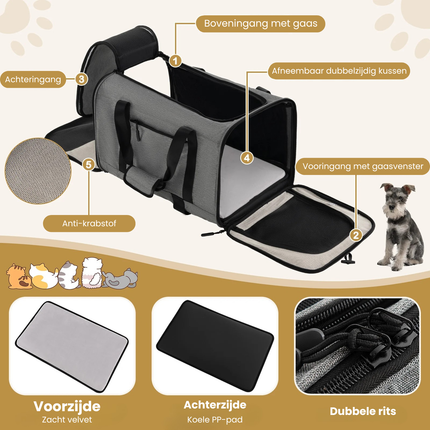 2de kansje Trendmix Transporttrolley Hond & Kat – Inklapbare Draagtas en Hondenbuggy op Wieltjes – Telescoopgreep – Grijs