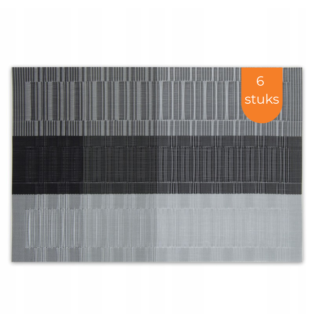 Placemats Set 6 Stuks 30x45 cm – Afwasbare Kunststof Placemats – Hittebestendig – Grijs Zwart