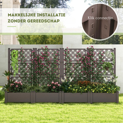 Trendmix Plantenbak met Traliewerk – 76×45×150 cm – Antraciet/Bruin – Zelfbewaterend Verhoogd Bed voor Klimplanten
