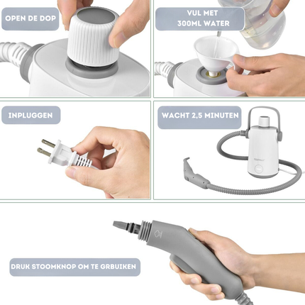 Costway Handstoomreiniger 1000 W – 300 ml Waterreservoir – 10-Delige Accessoireset – Voor Tapijt, Ramen, Bekleding – Grijs/Wit