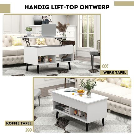Trendmix Multifunctionele Salontafel Uitklapbaar Wit - Lift-Top Koffietafel - Verstelbare Woonkamer Tafel 80 x 40 x 44,5 cm
