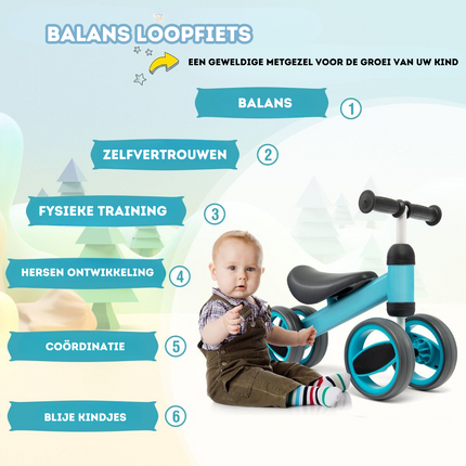 Trendmix Loopfiets Met 4 Wielen Blauw - Balance Bike - Kinderloopfiets - Balansfiets - 1 tot 2 Jaar