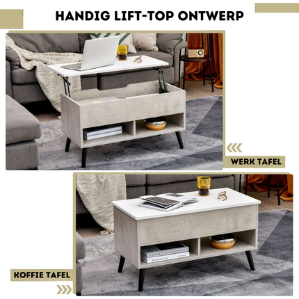 Trendmix Multifunctionele Salontafel Uitklapbaar Grijs - Lift-Top Koffietafel - Verstelbare Woonkamer Tafel 80 x 40 x 44,5 cm