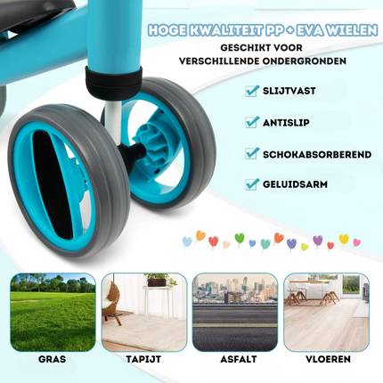 Trendmix Loopfiets Met 4 Wielen Blauw - Balance Bike - Kinderloopfiets - Balansfiets - 1 tot 2 Jaar