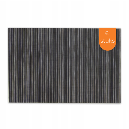 Placemats Set 6 Stuks 30x45 cm – Zwart Grijs Gestreept – Afwasbare Kunststof Placemats – Hittebestendig