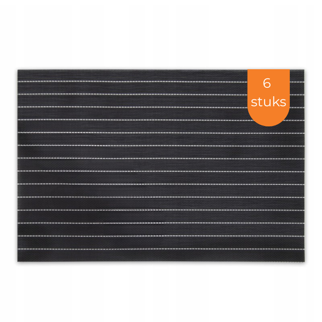 Placemats Set 6 Stuks 30x45 cm – Zwart met Witte Strepen – Afwasbare Kunststof Placemats – Hittebestendig