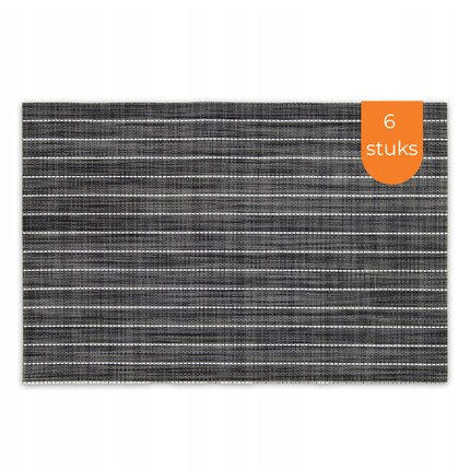 Placemats Set 6 Stuks 30x45 cm – Antraciet Grijs Gestreept – Afwasbare Kunststof Placemats – Hittebestendig
