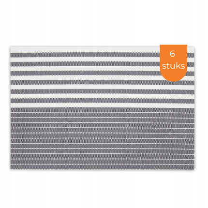 Placemats Set 6 Stuks 30x45 cm – Wit Grijs Gestreept – Afwasbare Kunststof Placemats – Hittebestendig