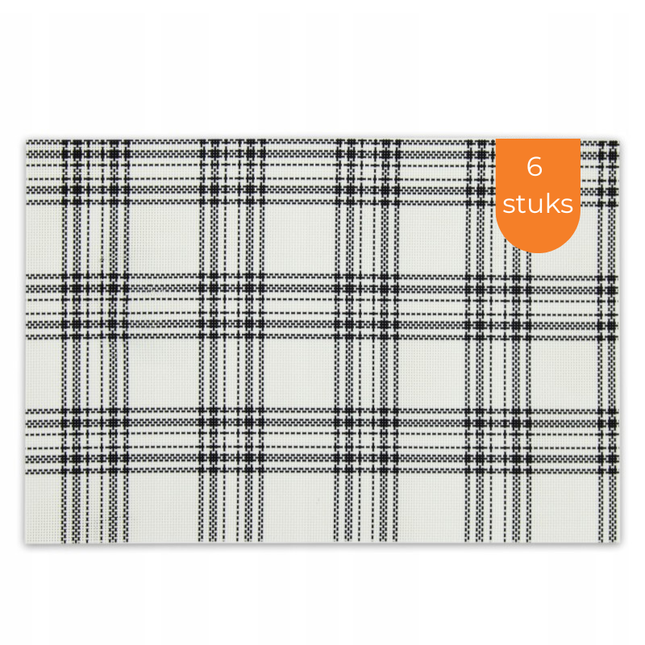 Placemats Set 6 Stuks 30x45 cm – Wit Zwart Geruit – Afwasbare Kunststof Placemats – Hittebestendig