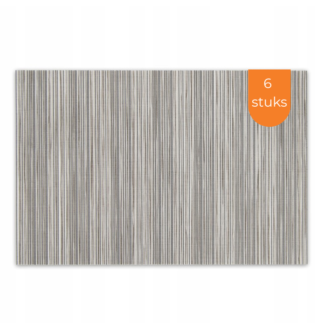 Placemats Set 6 Stuks 30x45 cm – Beige Zwart Gestreept – Afwasbare Kunststof Placemats – Hittebestendig