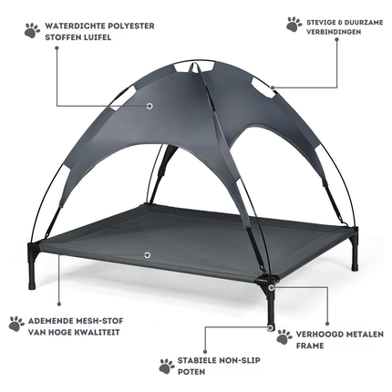 Trendmix Verhoogd Hondenbed Met Luifel – 105x87x89 cm – Grijs – Hondenligbed Voor Buiten – Weerbestendig – Tot 20 kg