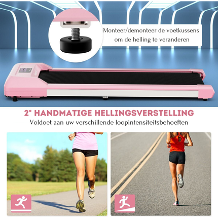 Costway Walking Pad Loopband Roze 1-6 km/u 120 kg Capaciteit - Afstandsbediening en LED Display - Walking pad voor thuis of op kantoor