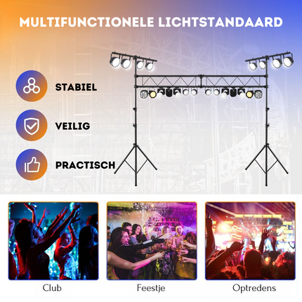 Trendmix LED Lichtstatief Voor 32 Lampen - Verstelbare Hoogte 180-350 cm - Draagbaar T Bar - Podium Verlichting  - Zwart