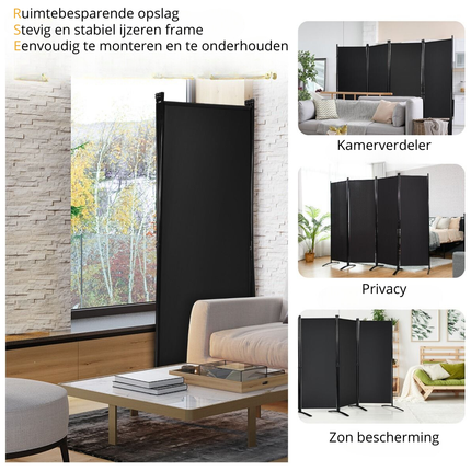 Trendmix Kamerscherm Zwart – Metalen Room Divider – Opvouwbare Binnenwand – 220 × 173 cm – Privacy Scherm voor Thuis en Kantoor
