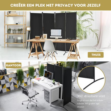 Trendmix Kamerscherm Zwart – Metalen Room Divider – Opvouwbare Binnenwand – 220 × 173 cm – Privacy Scherm voor Thuis en Kantoor