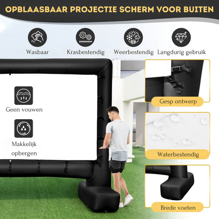 Trendmix HD 4K Opblaasbaar Projectiescherm - 16:9 Dubbelzijdig Buitenprojectiescherm - 327,5 x 119 x 266 cm Zwart