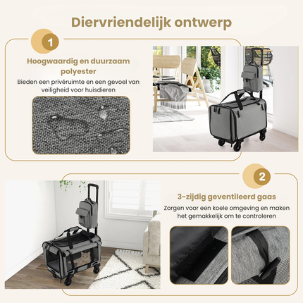 2de kansje Trendmix Transporttrolley Hond & Kat – Inklapbare Draagtas en Hondenbuggy op Wieltjes – Telescoopgreep – Grijs