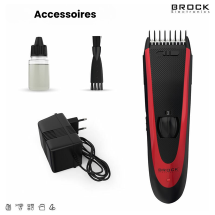 Brock Tondeuse & Trimmer voor Mannen – Draadloze Haartrimmer & Baardknipper – 24 Lengtestanden – RVS Mes – 45 Min – Rood