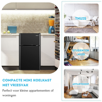 2de kansje Costway Mini Koelkast Met Apart Vriesvak 90L Zwart - Tafelmodel Compacte Koelkast - Koelvriescombinatie - 48,5 x 49,5 x 86 cm