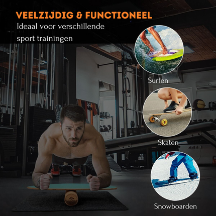Trendmix Balance Board Houten Balans Trainer Trickboard - Incl. Kurkrol En Viltmat - Maximale Draaggewicht 227kg - Balansbord Met 8 Geperste Houtlagen