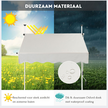 Trendmix Uitschuifbare Klemluifel 150×120 cm – Beige – Verstelbaar tot 300 cm – UV-bescherming – Zonnescherm voor Balkon, Terras & Tuin