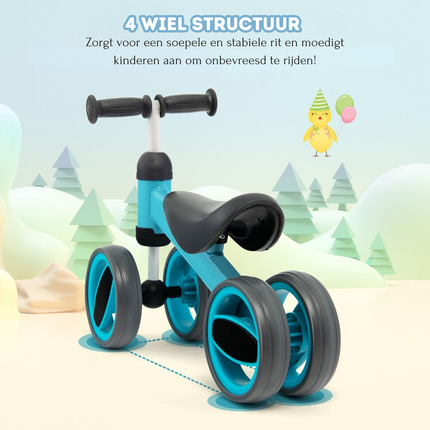Trendmix Loopfiets Met 4 Wielen Blauw - Balance Bike - Kinderloopfiets - Balansfiets - 1 tot 2 Jaar
