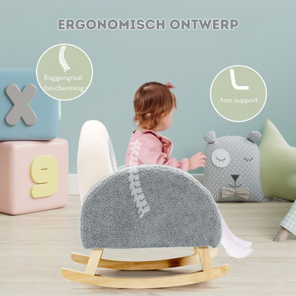 Trendmix Kinderschommelstoel Teddy Grijs – Schommelstoel Kind 3-5 Jaar – Ergonomisch & Zacht – Houten Onderstel – 50,8 × 49,5 × 50,8 cm